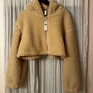 DAILY PRACTICE by ANTHROPOLOGIE Faux Shearling Crop Zip Up Jacket XL NWT